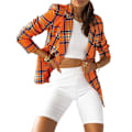 Miniatyrbillede 1 af 5: Stilful Dame Slim Fit Tartan Blazer - Knap Langærmet Frakke Jakkesæt M Orange