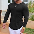Miniatyrbillede 6 af 8: Mænd Tætsiddende Top Elastisk Hurtigtørrende Bomuldsblanding Langærmet T-shirt til Fitness Løb Sort XXL