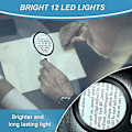 Miniatyrbilde 4 av 5: LED leseforstørrelsesglass, dobbelt glasslinse med 30x forstørrelse. For enkel lesing av mynter, frimerker, kort. Ideell ved makuladegenerasjon.