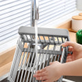 Miniatyrbilde 4 av 8: Over vasken Sil Rustfritt stål uttrekkbar design Sterkt bærende vask dørslag for tallerkener Frukt Grønnsak Stor Grå
