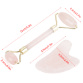 Pikkukuva 5 / 8: Luonnollinen Double Head Rose Quartz Jade Stone Roller & Scrapping Plate Face Hierontatyökalusarja