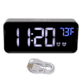 Miniatyrbild 1 av 8: LED Digital Väckarklocka Termometer med Snooze USB Laddning Sovrum Kontor DekorationSvart