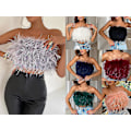 Miniatyrbilde 1 av 5: Motevennlig grønn fluffy pels smocked topp for kvinner