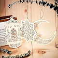 Miniatyrbilde 3 av 4: 2 Sett 6 Stk Treanheng Ornament Ramadan Kareem Dekorasjon Måne Stjerne Vind Lys Form Anheng Ornament for Ramadan Mubarak Eid Dekorasjoner