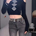Miniatyrbillede 5 af 5: Dobbelt Øje Pu Læder Bælte Til Kvinder/Mænd Punk Metal Jeans Bælte Bred 1.5 Tommer