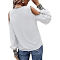 Miniatyrbilde 3 av 4: Leopardmønstret Chiffon Bluse med Kald Skulder for Kvinner Hvit