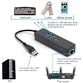 Miniatyrbild 4 av 5: USB 3.0 Hub, 3 Portar USB HUB med RJ45 10/100/1000 Gigabit Ethernet Nätverksadapter, Konverter Kabelansluten USB Nätverksadapter för Ultrabooks, Notebooks, T