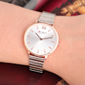 Miniatyrbillede 4 af 4: Vandtæt legering Watch Rund Urskive Analog Display Kvinder Kvarts Kvinder Armbåndsur Rose Gold & White
