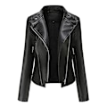 Miniatyrbillede 1 af 3: Stilful sort imiteret læder slim fit biker lynlås jakke til kvinder