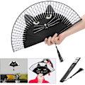 Miniatyrbillede 2 af 5: Sort Katte Foldbar Fan - Elegant og Alsidig Håndfan til Kvinder | Perfekt til Dans, Bryllupper, Fester og Vægdækning