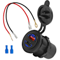 Miniatyrbillede 1 af 8: Bil USB-portlader QC4.0 PD-grænseflade Hurtigopladning 12-24V 60W med blå terminal til RV-både Motorcykler Oplader med 20cm/7.9in kabel