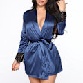 Miniatyrbilde 4 av 5: Silke Stripe Kåpe Satin Sleepwear Pyjamas for Kvinner Plus Size Blå