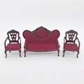 Miniatyrbilde 2 av 5: Klassisk Sofa og Lenestoler for Dukkehjem Stue - 1:12 Skala Tre Dukkehjem Møbler
