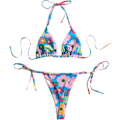 Miniatyrbilde 2 av 5: Blomstrete Halter Triangle Bikini Sett for Kvinner, Todelt Badeantrekk Blå Blomst L