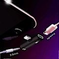 Miniatyrbillede 2 af 5: Hovedtelefonadapter, adapter splitter, lightning splitter, lydadapter sort rund