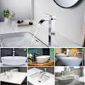 Miniatyrbild 4 av 5: Modern Hög Vattenfall Blandare, Elegant Design Badrumsblandare, Hög Enkelspaks Mässing Blandare, Varmt och Kallt Vatten Tillgängligt