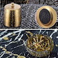 Miniatyrbillede 3 af 5: Stort udendørs askebæger i rustfrit stål med vindtæt låg og guld skridsikker base - perfekt til indendørs og udendørs brug
