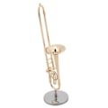 Miniatyrbilde 6 av 8: Miniatyr trombone replika med stativ og veske Gullbelagt instrumentmodell Musikalske ornamenter