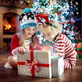 Miniatyrbilde 2 av 3: Lysende Julehatt, LED Julehatter med Lys, Reinsdyrmønster Blinkende Julelue Strikket Lue (Blå)