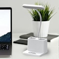 Miniatyrbilde 2 av 5: LED Skrivebordslampe med Penneholder, Skrivebordslys for Datamaskin/Skrivebord - Hvit, Oppladbar, Øye-vennlig, Fleksibel Svanenhals - Nattbordslampe