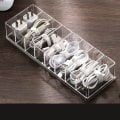 Miniatyrbillede 1 af 2: Desktop Datakabel Opbevaringsboks Gennemsigtig Charge Cable Organizer Box Elektronisk tilbehør Taske 8 Grid Basic