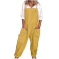 Miniatyrbillede 2 af 5: Kvinders Casual Løs Dungarees Romper - Komfortabel Bomuld og Linned Jumpsuit XXL Gul