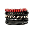 Miniatyrbillede 1 af 8: 4 stk. Multilayer læderarmbånd Unisex udsøgte mahogniperler Multilayer armbånd