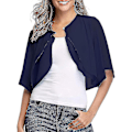 Miniatyrbillede 2 af 5: Chiffon åben front kort cardigan bolero shrug crop top - Dame kort ærme sort M