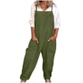 Miniatyrbillede 2 af 5: Kvinders Casual Løs Dungarees Jumpsuit - Komfortabel Bomuld og Linned Romper XXL Grøn