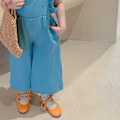 Miniatyrbilde 4 av 5: Jente Jumpsuit Uten Ermer, Ensfarget Ryggløs Mote Casual Jumpsuit for Sommer Barn Blå 100-110cm