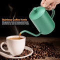 Miniatyrbild 2 av 8: 600 ml rostfritt stål kaffekanna gåshals pip tekanna med termometer (grön)
