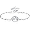 Pikkukuva 1 / 5: Sterling hopea Tree of Life -rannekoru - Säädettävä 16+3cm - Mukana lahjapakkaus