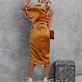 Miniatyrbillede 3 af 4: Solid Farvet Satin Bodycon Midi Kjole til Kvinder - Orange