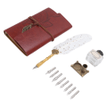 Miniatyrbillede 6 af 8: Quill Pen Notesbog Sæt Klassisk Løse Leaf Papir Fjer Pen Notesbog Gave med 8 udskiftelige spidser til ældre lærere Hvide prikker