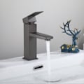Miniatyrbilde 5 av 8: G1/2in Tråd Rustfritt Stål Matt Overflate Vask Vannkran Baderom Hett Kaldt Vann Kran Kvadratisk Form