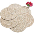 Pikkukuva 2 / 5: Pyöreät punotut tabletit, 6 kpl, pestävät pyöreät tabletit keittiön pöydälle, 38 cm pyöreät pöytätabletit (Beige, 6)