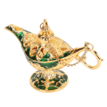 Miniatyrbillede 3 af 8: Magic Genie lampe Udsøgt farveægte iøjnefaldende legering præget mønster Genie lampe til soveværelse kontor guld+grøn 4,7 tommer