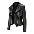 Miniatyrbillede 2 af 3: Stilful sort imiteret læder slim fit biker lynlås jakke til kvinder