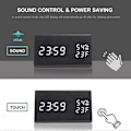 Miniatyrbild 4 av 5: Digital väckarklocka, med elektronisk LED-tidsvisning i trä, 3 inställningar, fukt- och temperaturdetektering, elektriska klockor i trä för sovrum, svart
