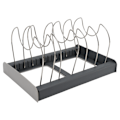Miniatyrbilde 1 av 8: Utvidbar gryte- og panneorganiseringsstativ Kjøkkenskap Pantry Bakeware Holder Hyller Lokk med 7 skillevegger