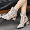 Miniatyrbillede 2 af 5: Mesh Hollow Chunky Heel Ankle Boots Kvinde Mode Sandaler39 GULD