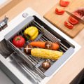 Miniatyrbilde 8 av 8: Over vasken Sil Rustfritt stål uttrekkbar design Sterkt bærende vask dørslag for tallerkener Frukt Grønnsak Stor Grå