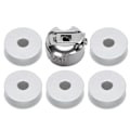 Miniatyrbilde 7 av 8: 5 stk spoler i aluminium, sømholder, spoleskrin, låsesøm symaskin reservedeler