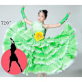 Miniatyrbillede 2 af 3: Moderne Pigers Blomsterblad Dansekjole - Flamenco Ballroom Nederdel til Konkurrencer, Sceneoptrædener og Skoleaktiviteter 10-11 år 720 grøn