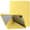 Miniatyrbild 1 av 5: Surfplattefodral för iPad Pro 11 (2018) / (2020) / (2021) / (2022) / iPad Air (2020) / (2022) origami tri-fold stativ läder + genomskinligt akrylskal - B6 Gul