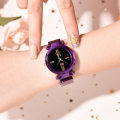 Miniatyrbild 4 av 8: Modelegering Mesh Bältesrem Quartz Watch Starry Sky Urtavla Mönster Watch (lila)