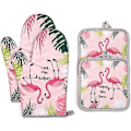 Miniatyrbild 1 av 5: Ugnshandskar och Grytlappar Bomull Kök Ugnshandskar Värmebeständiga Grytlappar för Ugn Grill Matlagning Hantering (Flamingo)