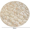 Pikkukuva 5 / 5: Pyöreät PVC-tabletit, 4 kpl, ontto Ginkgo Biloba -kuvio, lämmönkestävät liukumattomat pöytätabletit keittiöön/kotiin (kulta)