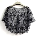 Miniatyrbillede 1 af 5: Kvinders 1920'er Sequin Shawl Wrap Brude Shawl Cover Up Perlet Evening Cape Sort