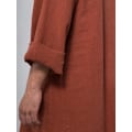 Miniatyrbillede 3 af 3: Mænds V-hals Langærmet Kaftan med Knap Høj Thobe og Side Split Bomuld XL Brun
